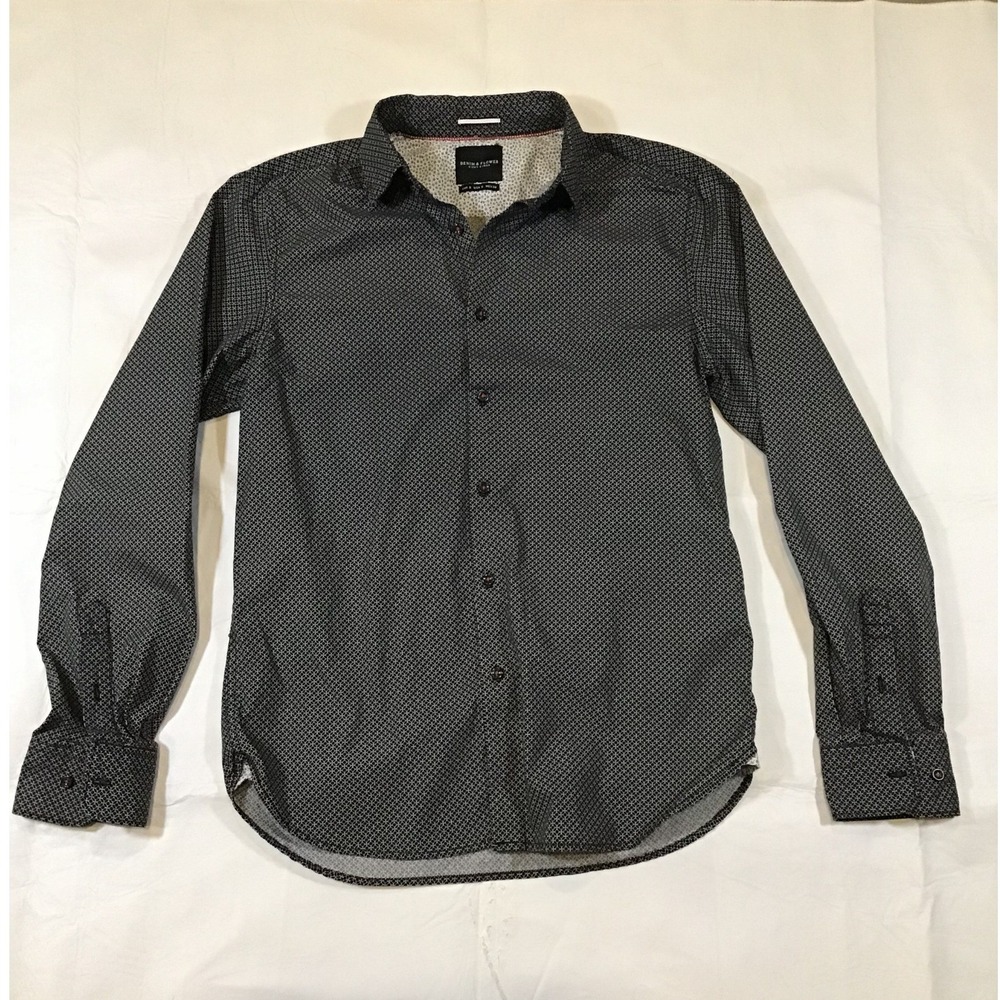Denim & Flower Mens Small Black White Geometric Print Button Down - Picture 1 of 5